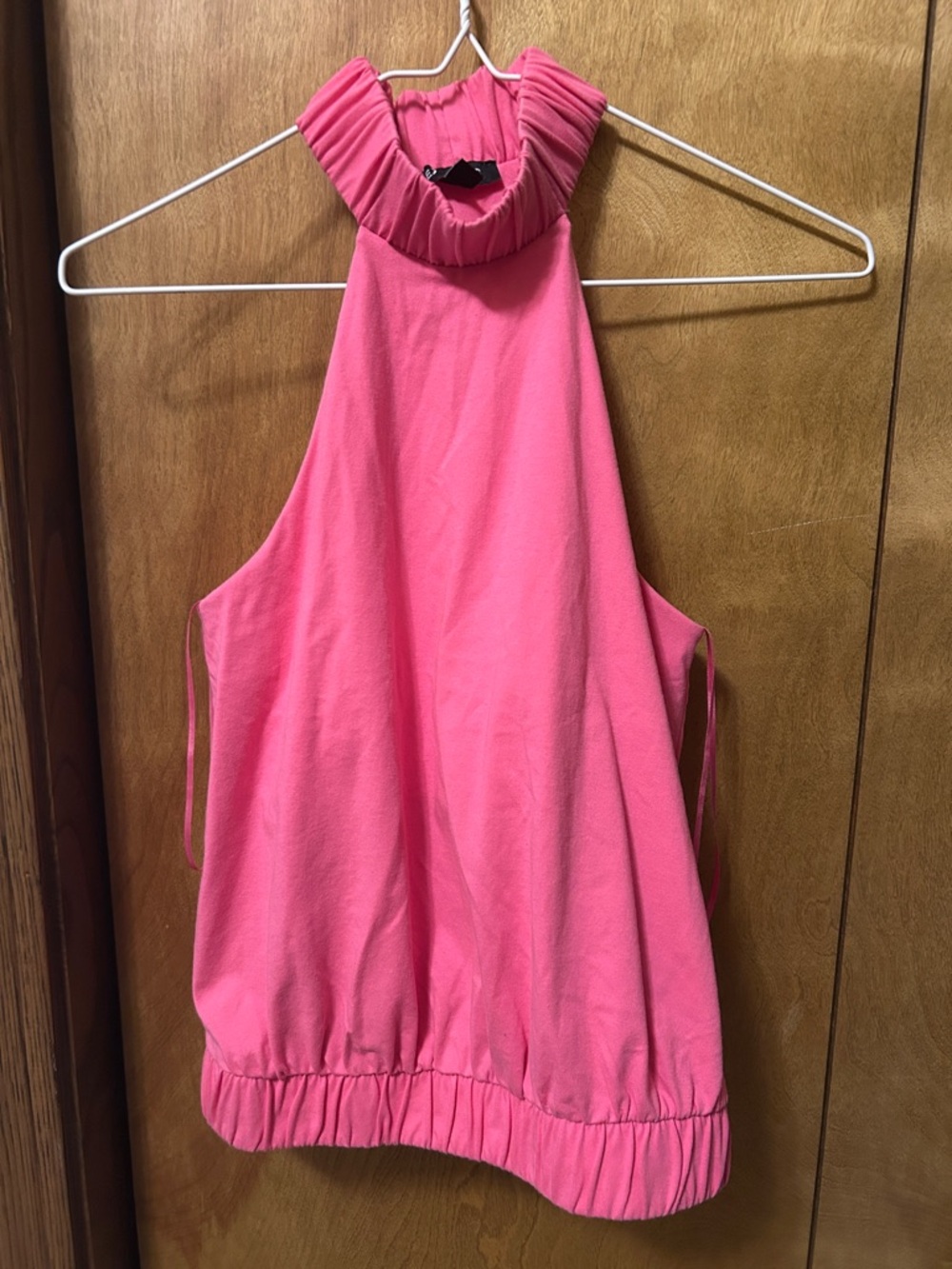 Express Hot Pink Halter Tank with Ruched Neck